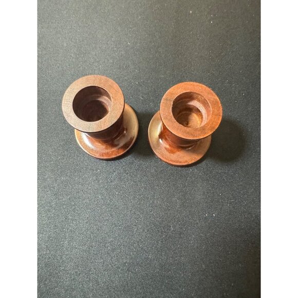 Vintage Wooden Candle Holders Set Of 2 - Picture 3 of 5